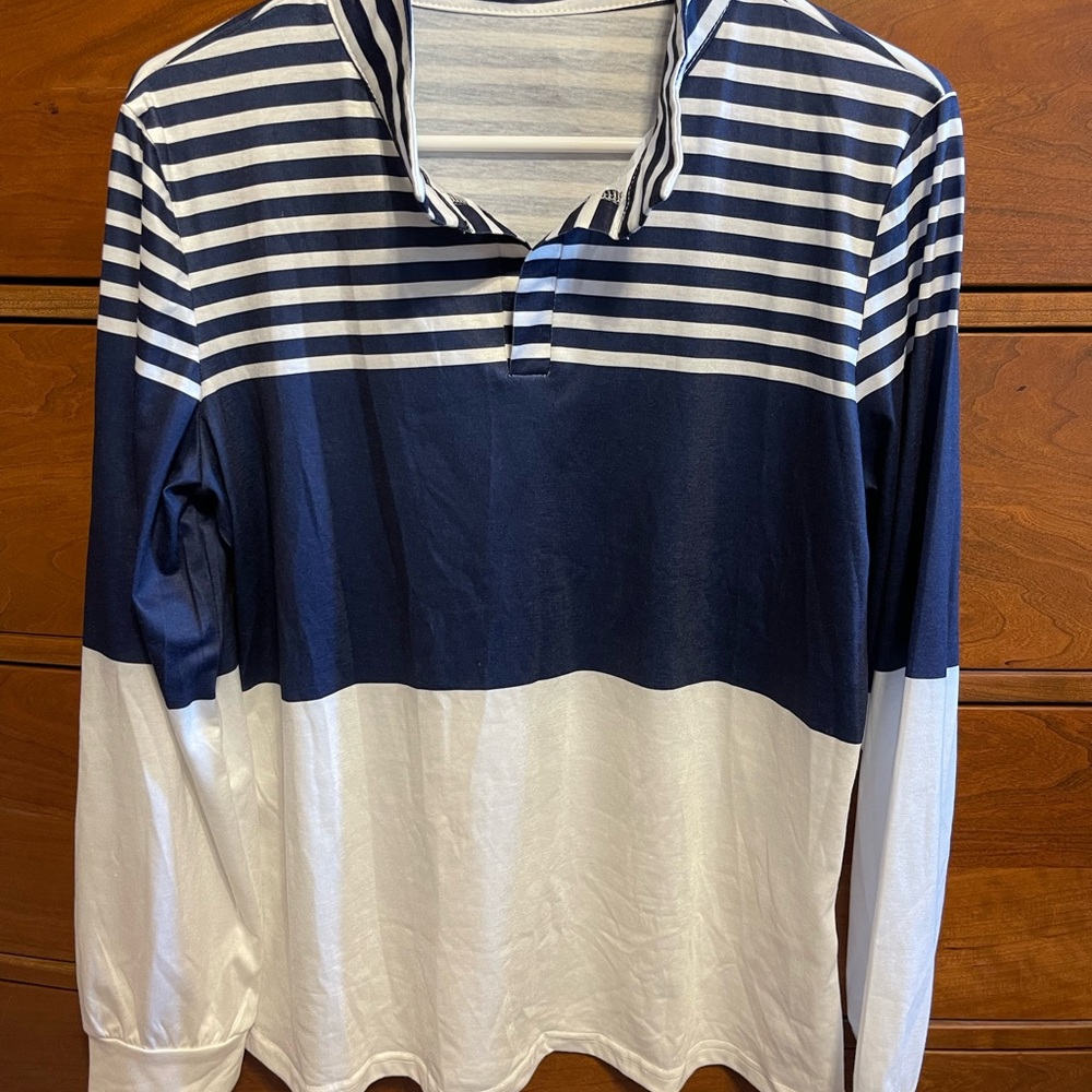 Navy and White Striped Long Sleeve Shirt